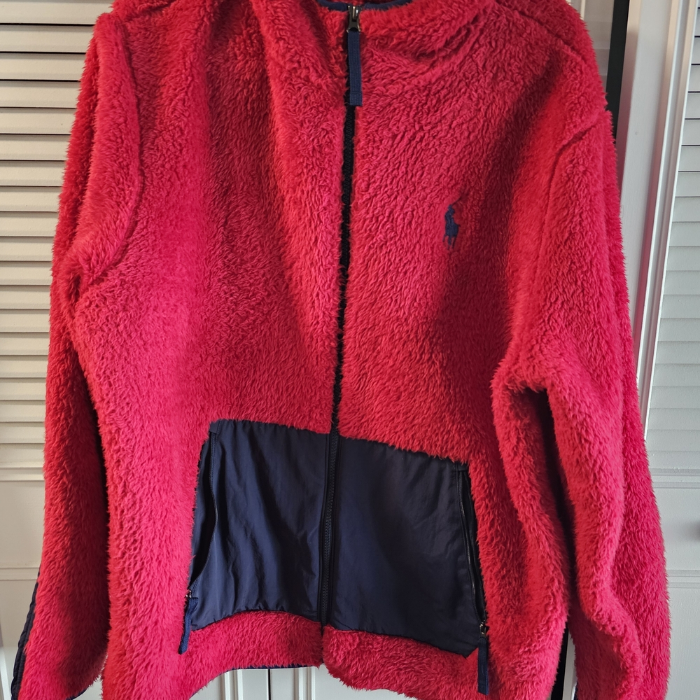 Ralph Lauren Red Fleece Jacket with Navy Trim